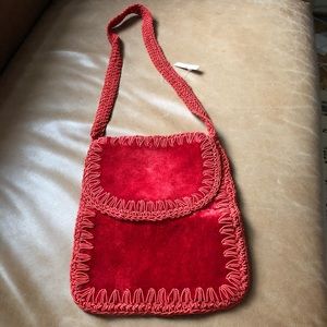 Vintage red velvet crochet bag